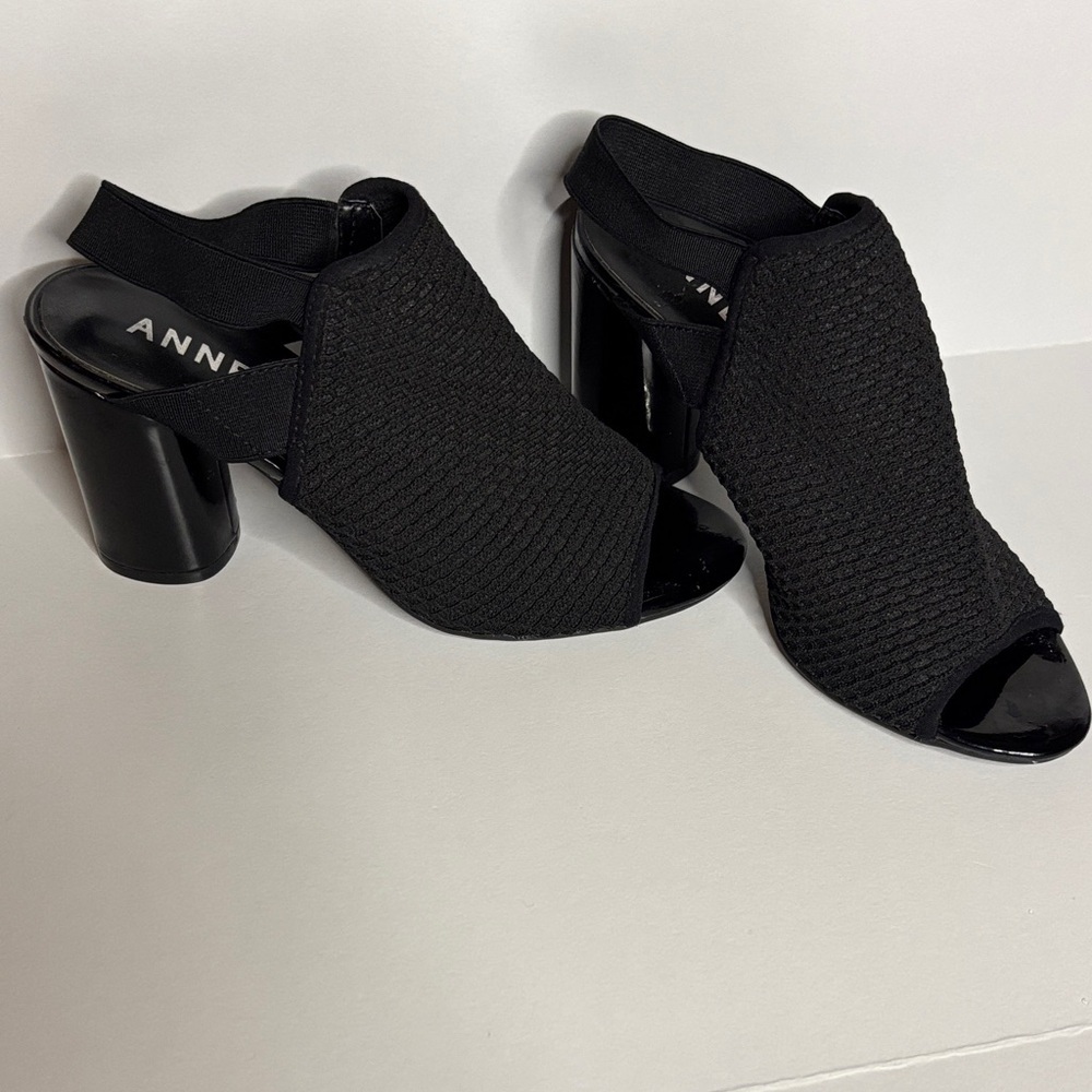 Anne Klein Black Knit Open-Toe Heels